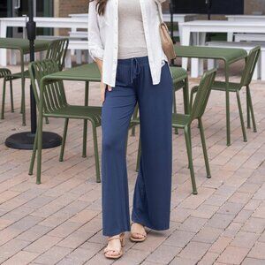 NWT Grace & Lace Smocked Wide Leg Lounge Pants in Smoke Blue Size Large